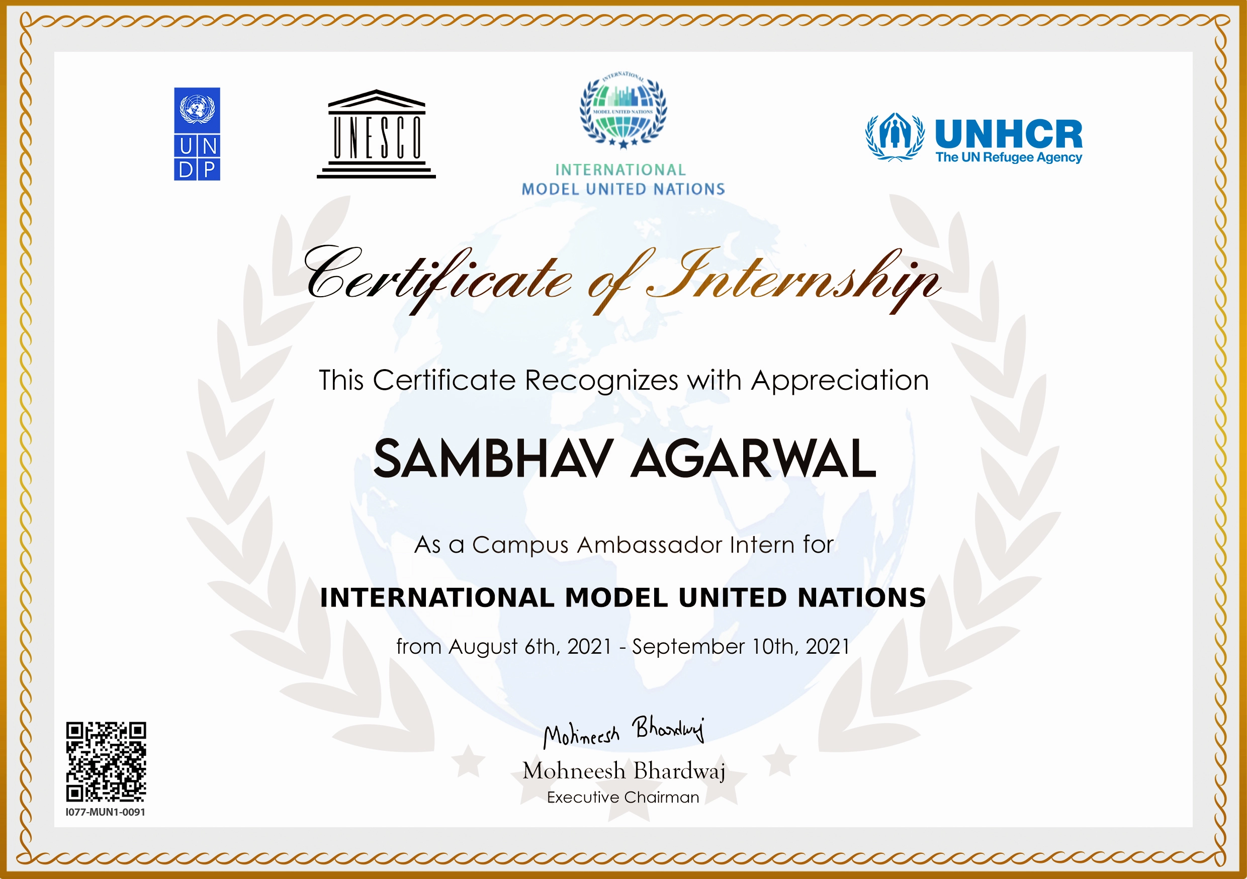 IMUN Internship Certificate